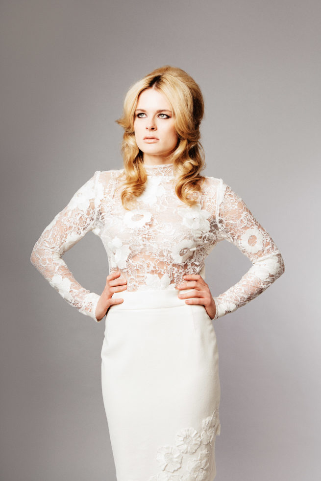 70er Jahre Brautkleid mit Spitze